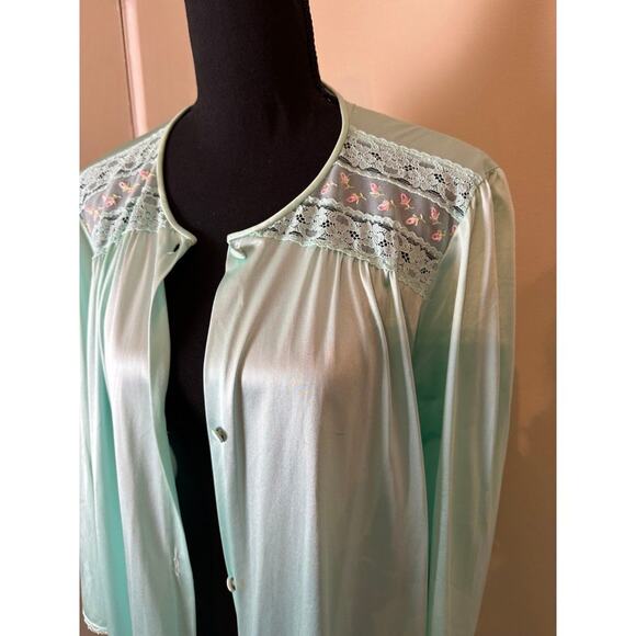 Vanity Fair Vintage Nightgown Button Up Large Green Robe Long Retro - Picture 2 of 5